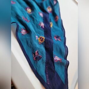 Elaine Gold Floral Scarf 68"x8" Pansys Tulips